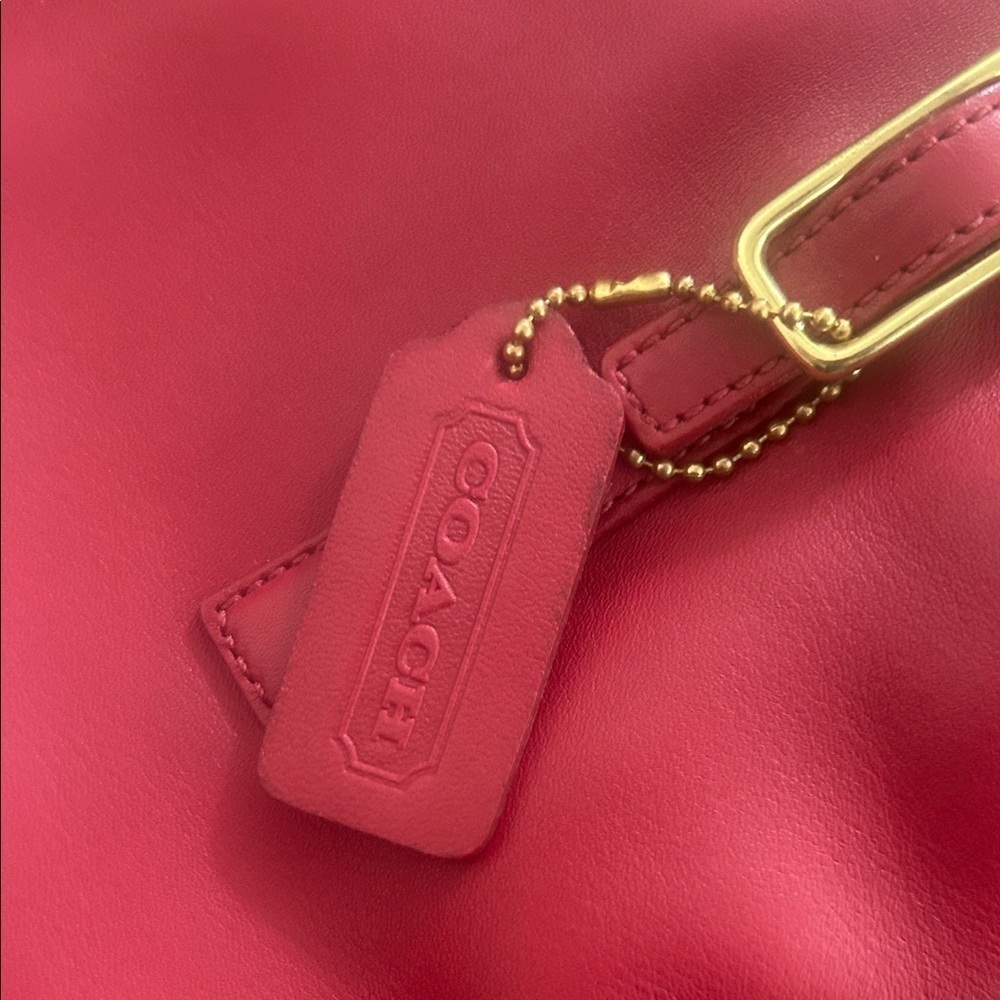 COACH Vintage Red Leather Tote Bag with Gold Accents - Picture 14 of 16